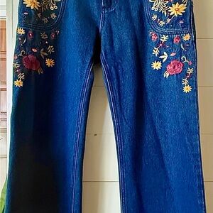 Free People for Spell Floral Embroidered Wide Leg Jeans Bell Bottoms Wanderlust